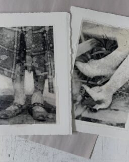 On the studio worktable today… a group of three works rich in pattern and personality with a slightly abstract quality.

When creating a composite photographic image that combines vintage photographs with my photographs and patterns, I often make multiple prints before arriving at the final version. Rather than discarding the extras, I save the fragments and later give them a second life in collage.

These two new 11×14” collages, together with a piece completed a few years ago, now complete this group of three works. Combining photographic fragments and pigmented beeswax monotypes, they bring together layers of imagery that have evolved over time.
The last image in the carousel shows the piece that started it all, photographed in its frame and displayed on a table easel.

📌All available through my studio.