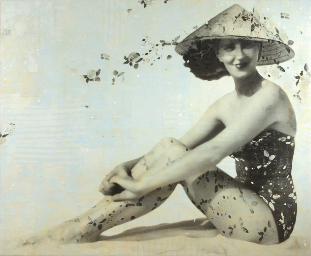 Roxy, 40x48x2", photo collage, encaustic and mixed media, by Marybeth Rothman, represented by Caldwell Snyder Gallery, San Francisco, CA
