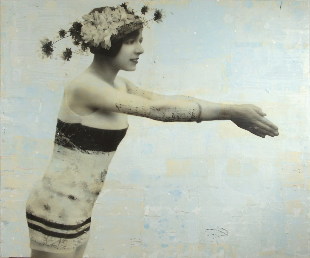 Laurali, 40x48x2", photo collage, encaustic and mixed media, by Marybeth Rothman, represented by Caldwell Snyder Gallery, San Francisco, CA.